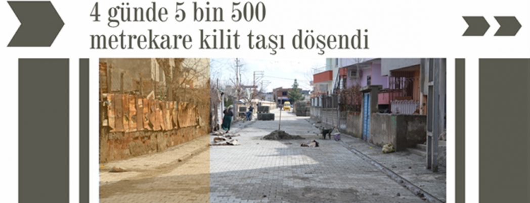 4 günde 5 bin 500 metrekare kilit taşı döşendi